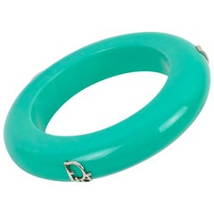 Christian Dior Bracelet Bangle Turquoise Acrylic and Silver Dior Logos