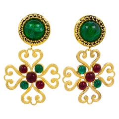 Moschino Vintage Dangle Earrings with Red and Green Ornaments
