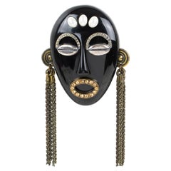 Missoni Jewelled Black Lucite Mask Brooch