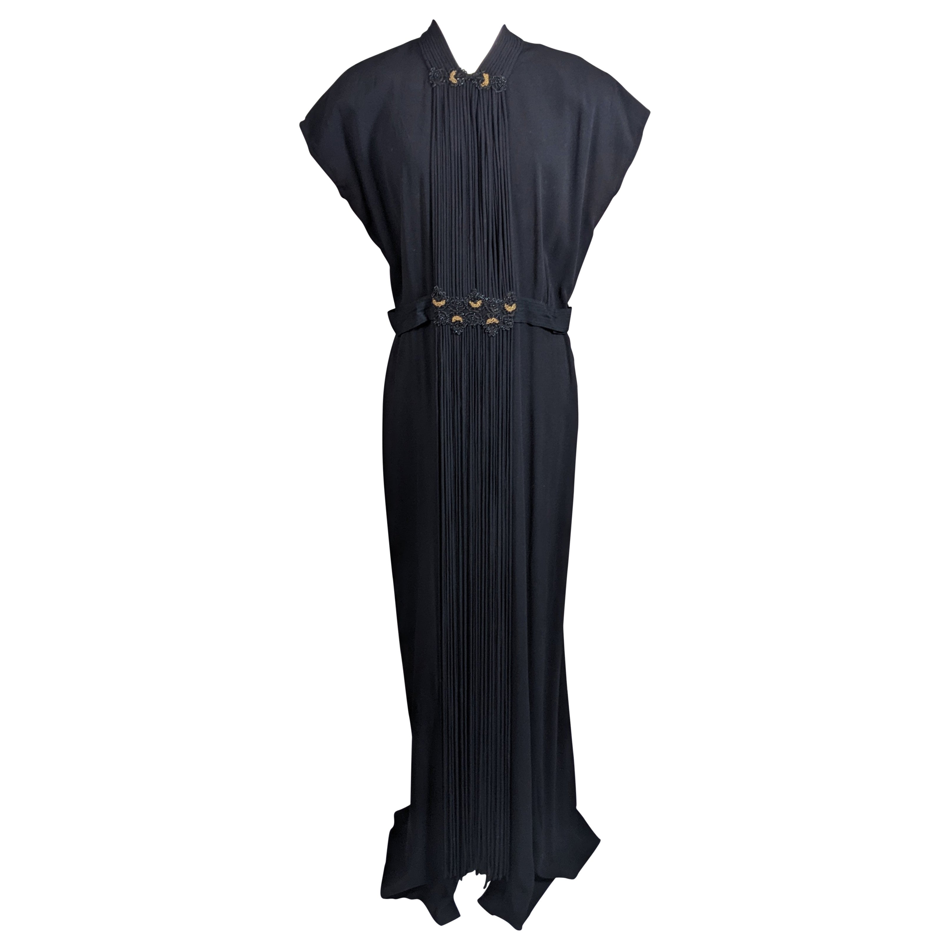 1940's Beaded Crepe and Bias Rope Trimmed Gown For Sale