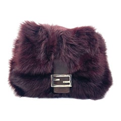 Fendi Mamma Baguette Burgundy Faux Fur Shoulder Bag