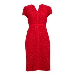 Carolina Herrera Red Lace Zip Front Dress Size M