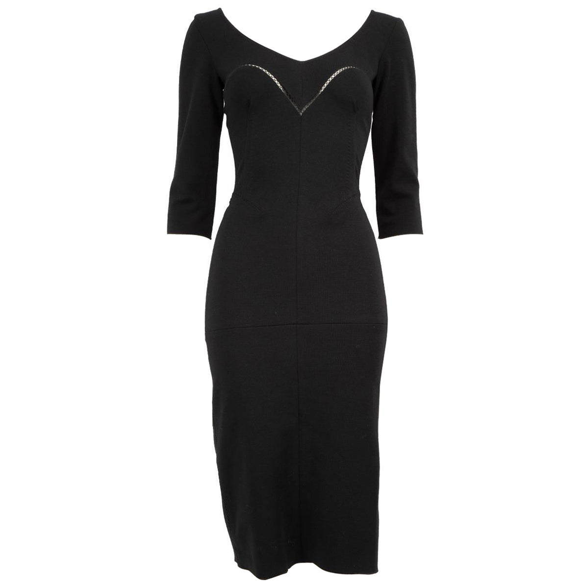 Louis Vuitton - Vestito midi con scollo a V in lana nera taglia XS