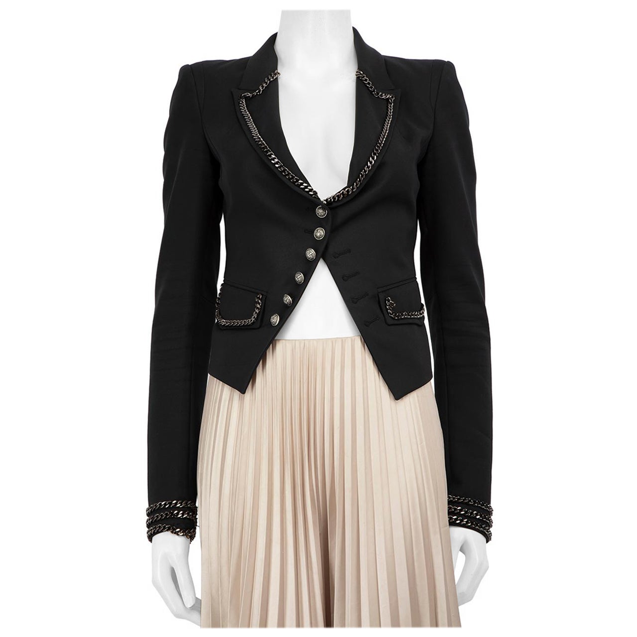 Philipp Plein Black Chain Trim Cropped Blazer Size M