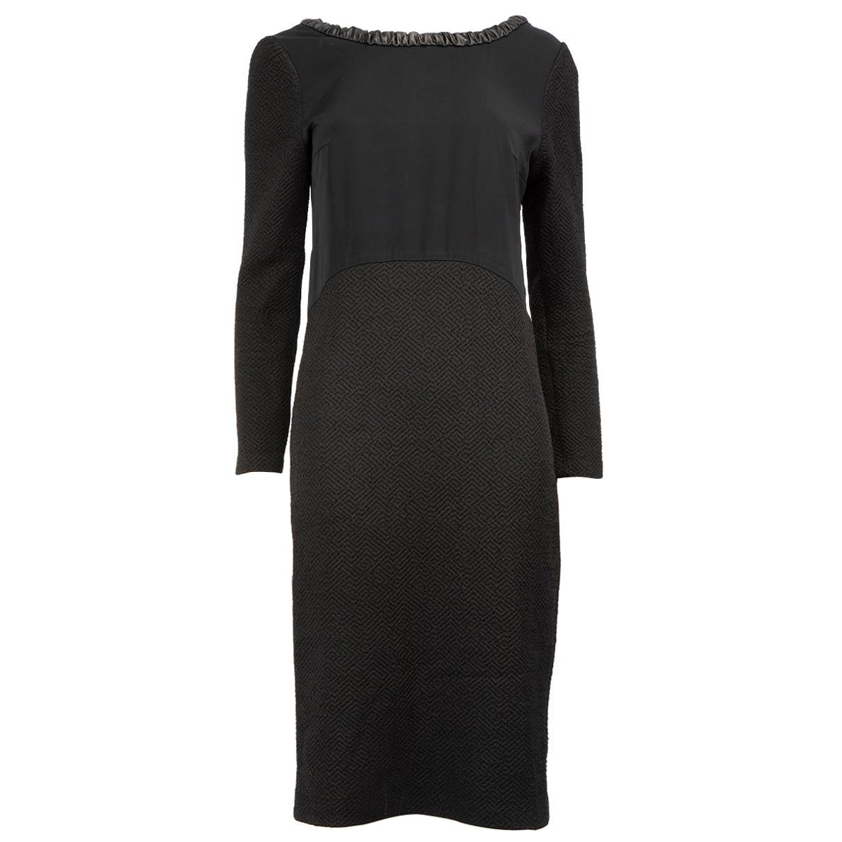 Maje Black Faux Leather Trim Long Sleeve Dress Size M For Sale