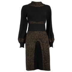 Chanel 2011 Pre-Fall Gold & Black Wool Dress Size XS