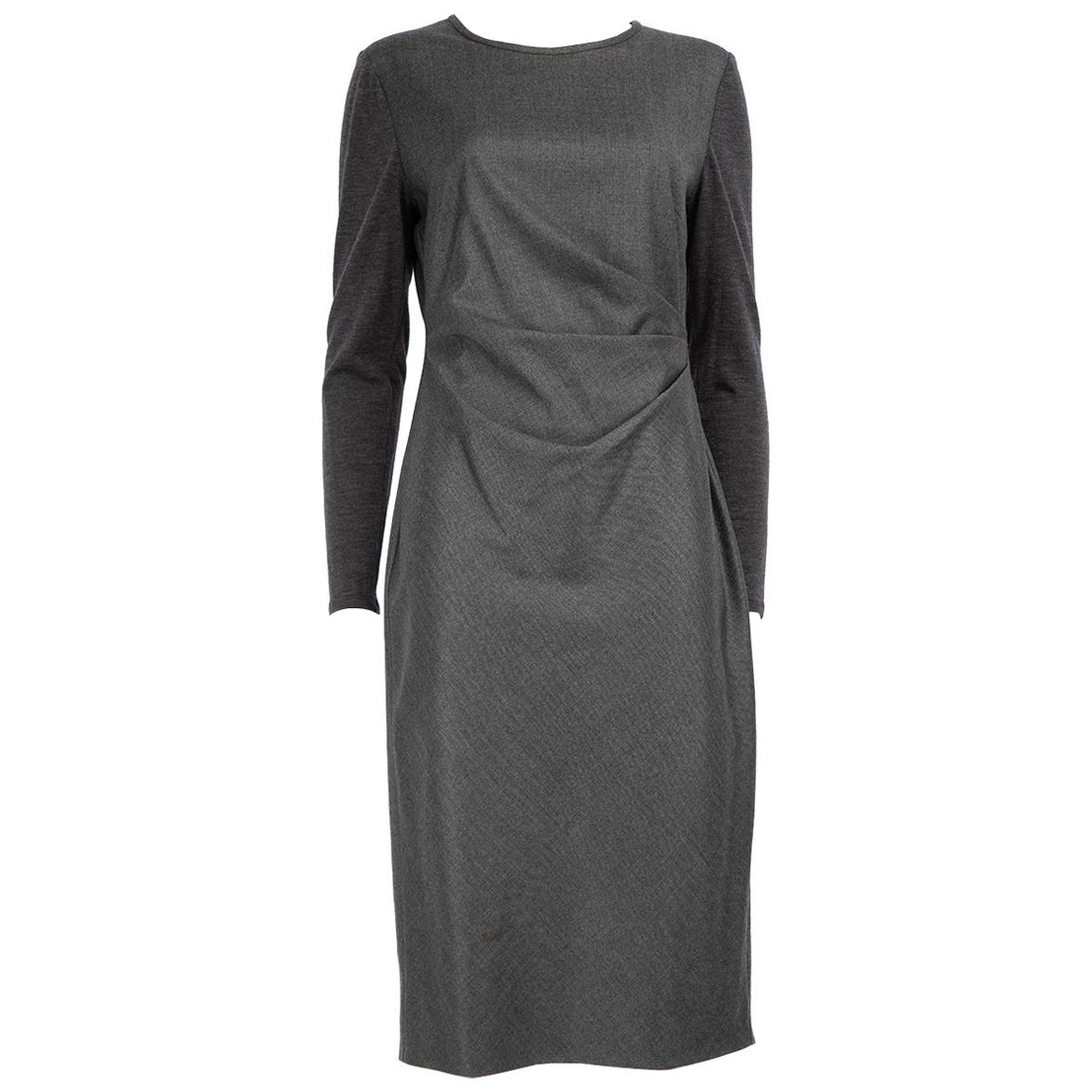 Max Mara Grey Wool Midi Long Sleeve Dress Size XL For Sale