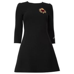Dolce & Gabbana Black Wool Heart Embroidered Dress Size S
