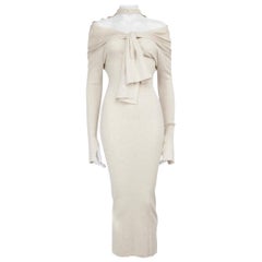 Jacquemus Ecru Tie Wool Midi Dress Size S