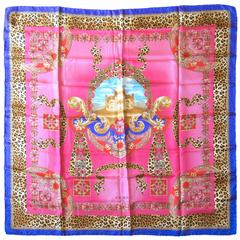 Escada Silk Scarf New Old stock 1990s Taj Mahal Leopard Made in Italy 7