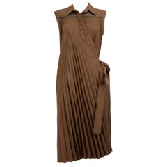 Brunello Cucinelli Brown Pleated Wrap Dress Size M