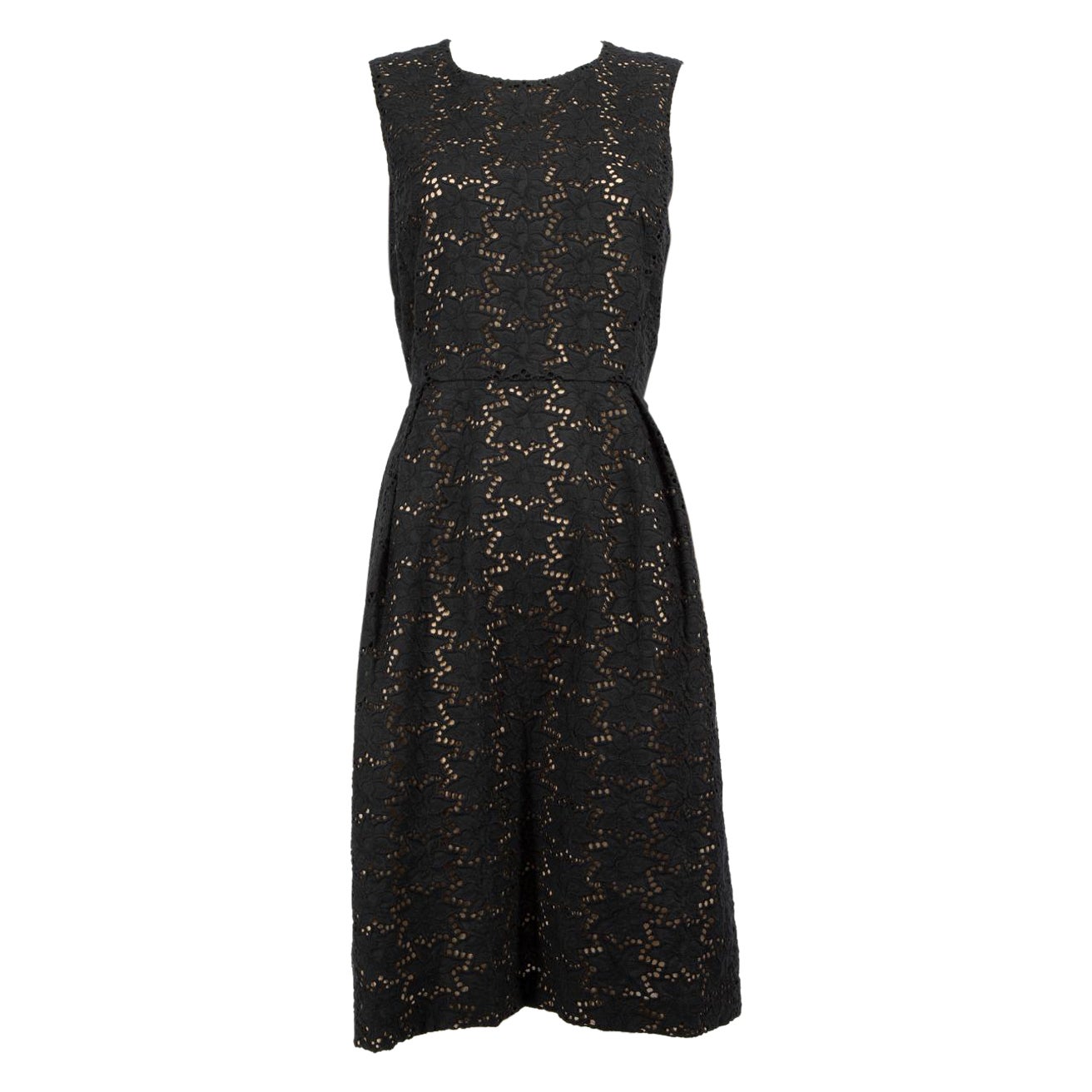Max Mara Black Floral Lace Sleeveless Dress Size L For Sale