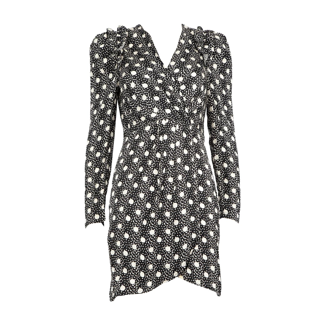 Sandro Black Polkadot Ruffle Trim Dress Size S For Sale