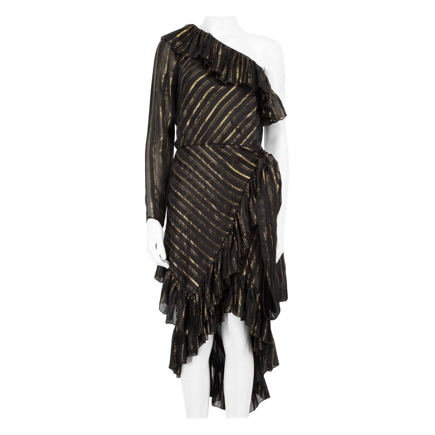 Philosophy Black & Gold One Shoulder Midi Dress Size S en vente
