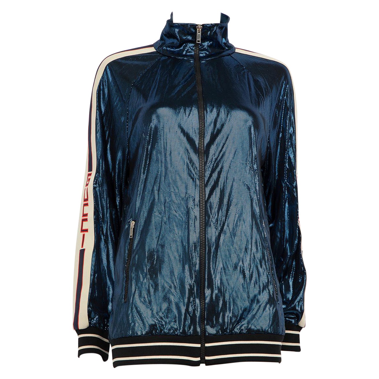 Gucci 2019 Blue Sylvie Web Accent Windbreaker Size S For Sale