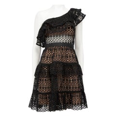 Self-Portrait mini-robe asymétrique en dentelle noire, taille S