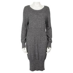 Chanel Grey Wool Back Button Midi Dress Size L
