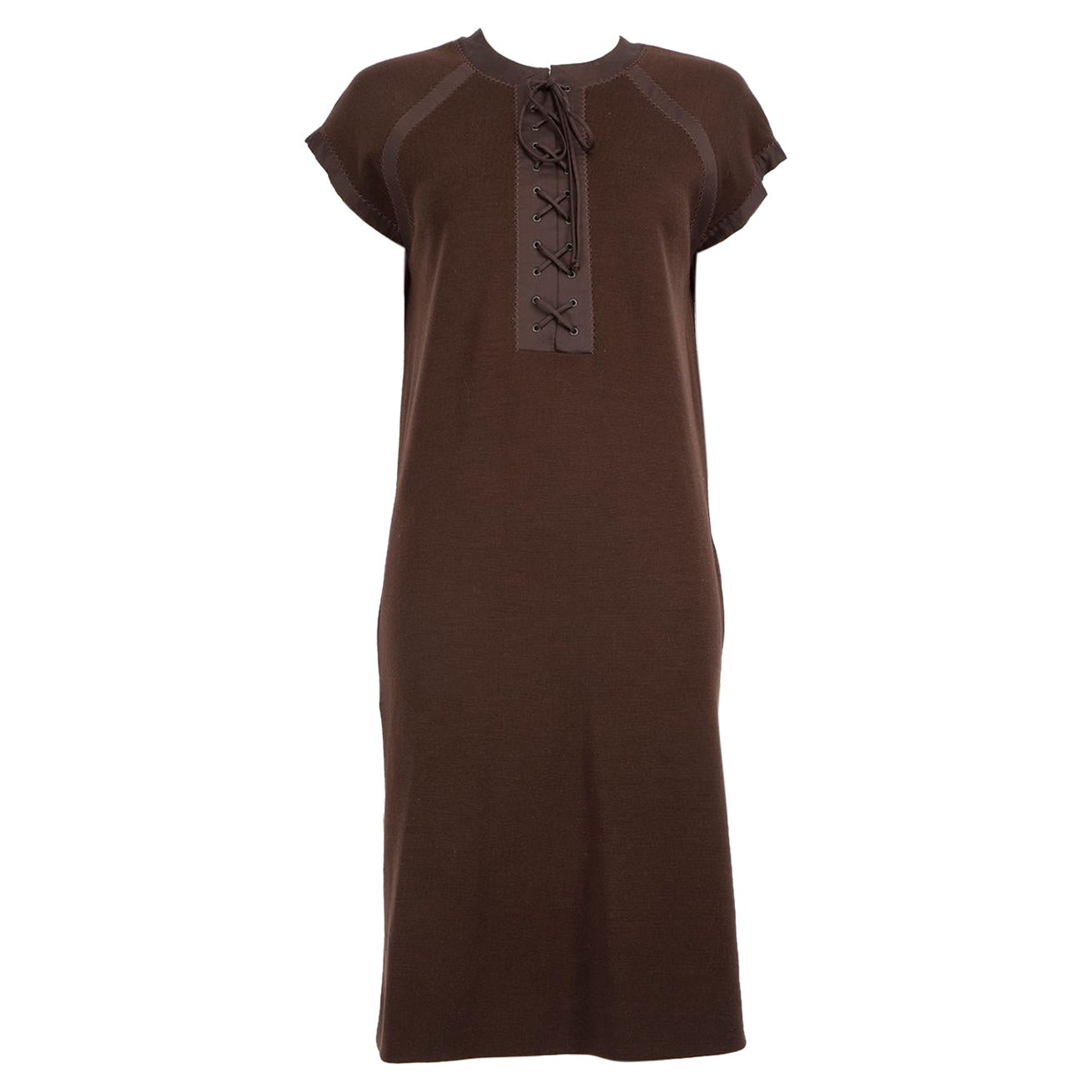 Bottega Veneta - Vestito al ginocchio in lana marrone con pizzo - taglia S