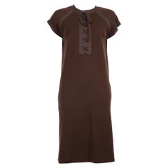 Bottega Veneta Brown Wool Lace Up Knee Length Dress Size S