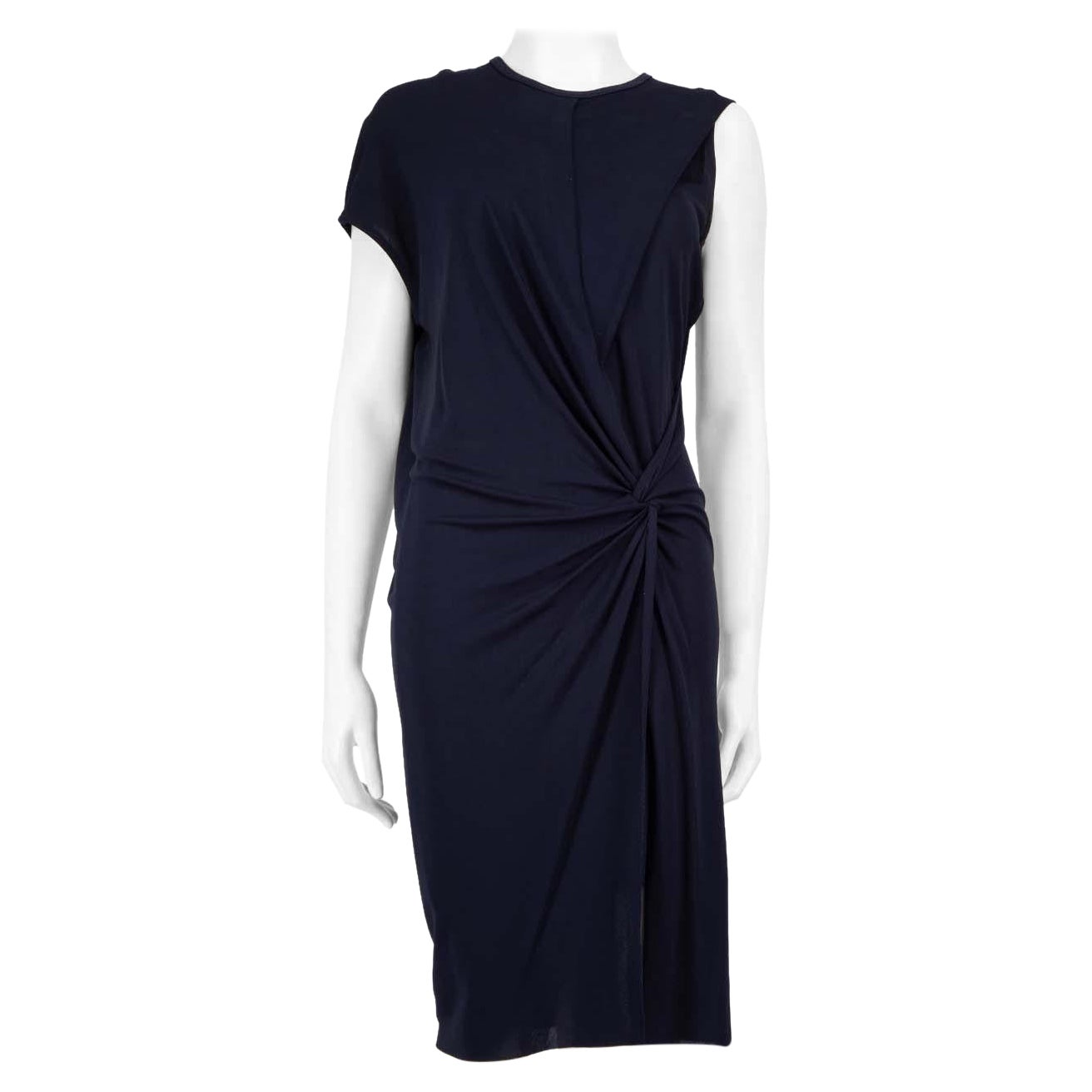 Helmut Lang Vestido asimétrico acanalado azul marino hasta la rodilla Talla S en venta