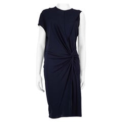 Helmut Lang Navy Ruched Asymmetric Knee Length Dress Size S