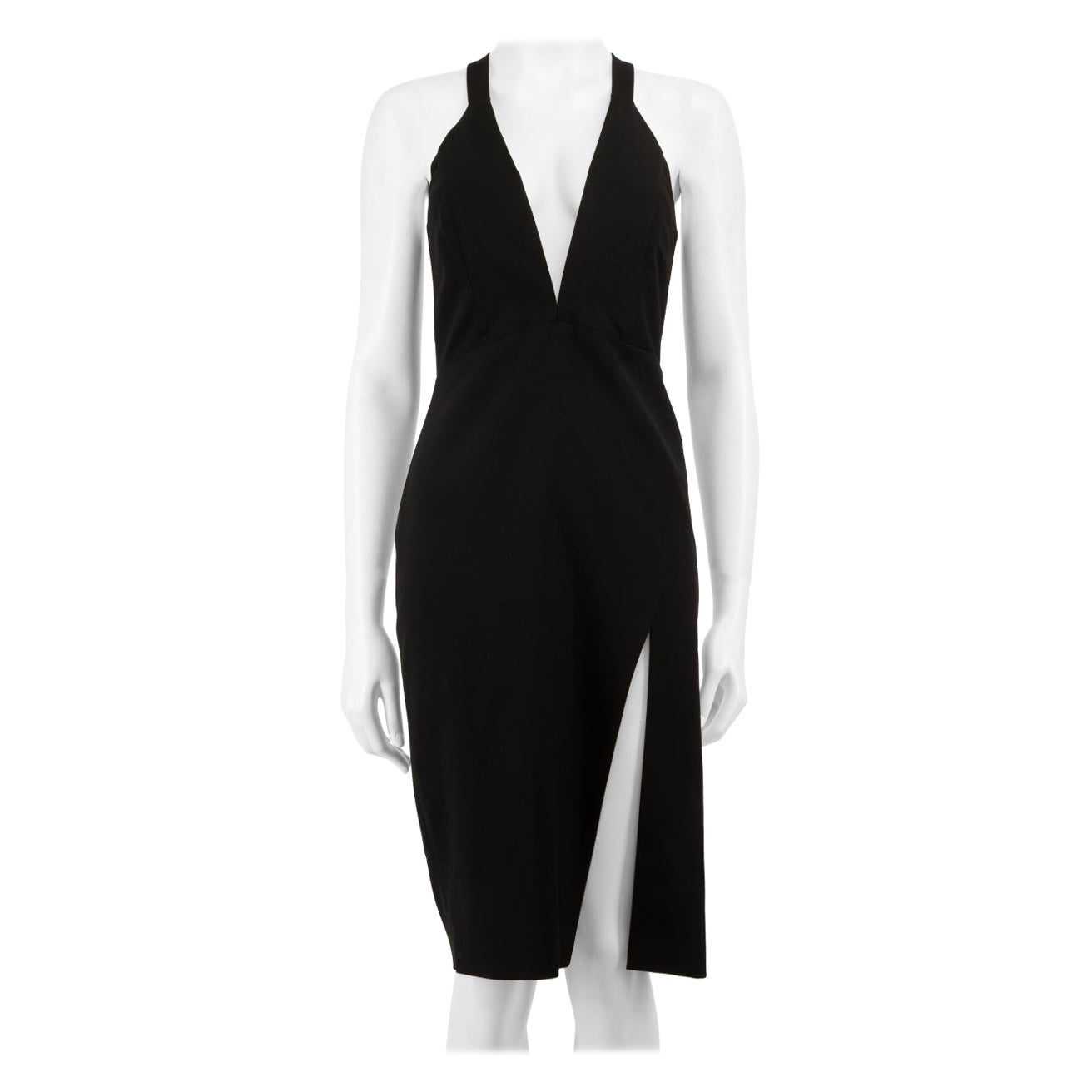 Michelle Mason - Vestito nero con scollo a V e spacco frontale al ginocchio - taglia XS