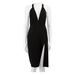 Michelle Mason Black V-Neck Front Slit Knee Length Dress Size XS