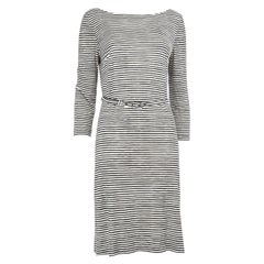 Prada Black & White Silk Striped Pattern Dress Size XL