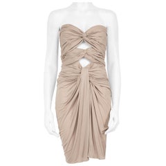 Saint Laurent Taupe Draped Strapless Dress Size L