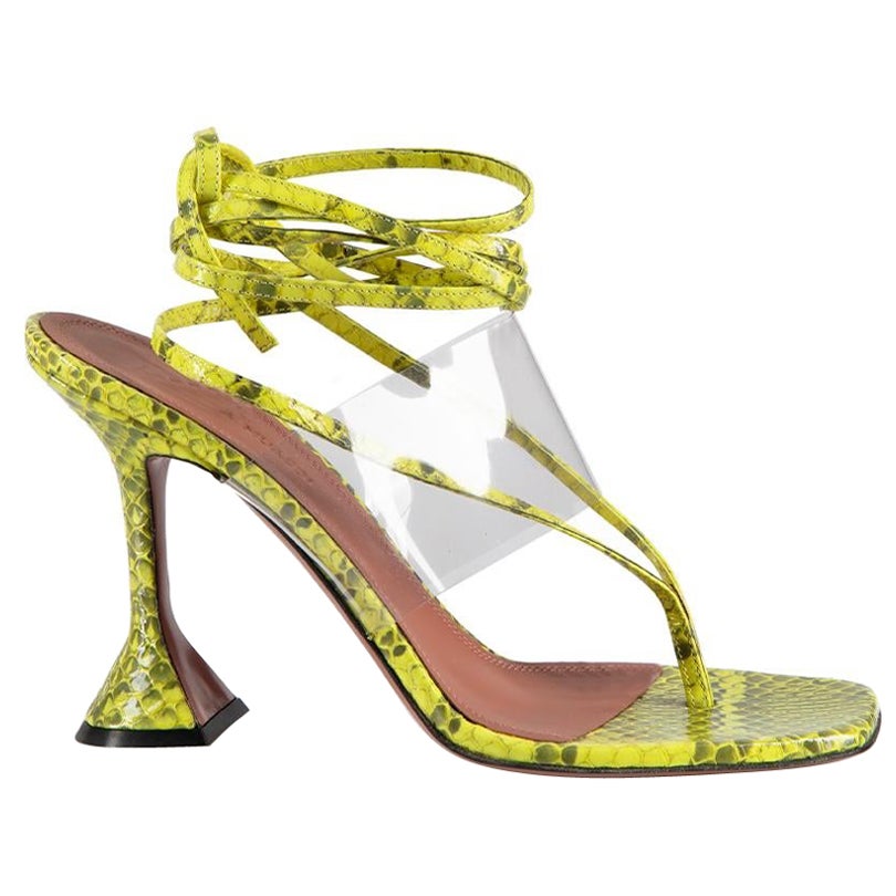 Amina Muaddi Yellow Leather Snake Zula 95 Sandals Size IT 38 For Sale
