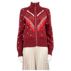 Hermès Burgundy Cashmere Zip Up Knit Jacket Size L