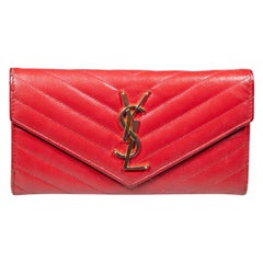 Saint Laurent Red Caviar Leather Wallet
