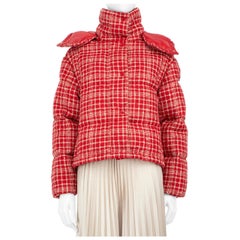 Moncler Red Tweed Tartan Puffer Coat Size S