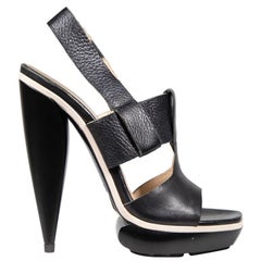 Balenciaga Black Leather Heeled Slingback Sandals Size IT 38.5