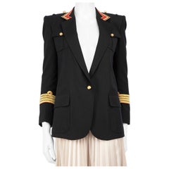 Balmain Black Wool Gold Trim Blazer Size S