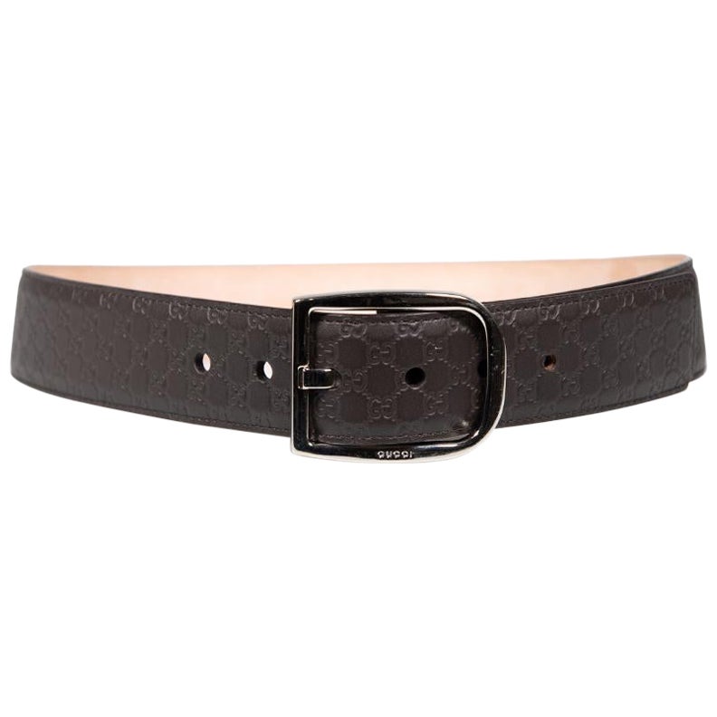 Gucci Brown Leather Monogram Embossed Belt For Sale