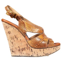 Chloé Sandali con zeppa in pelle marrone con stampa serpente Taglia IT 38