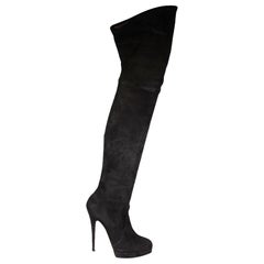 Casadei Black Suede Heeled Over The Knee Boots Size UK 9