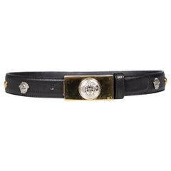 Versace Black Leather Medusa Stud Detail Belt