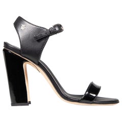 Chanel Black Ankle Strap Patent Sandals Size IT 38