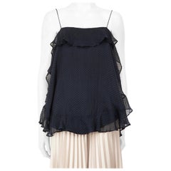 Zimmermann Navy Silk Polkadot Ruffle Vest Top Size M