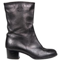 Chanel Black Leather CC Boots Size IT 38.5