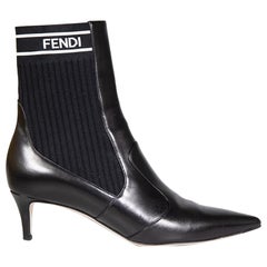 Fendi Black Leather Panelled Sock Boots Size IT 38.5