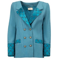 Sanne Teal Check Beaded Double Breasted Blazer Size M