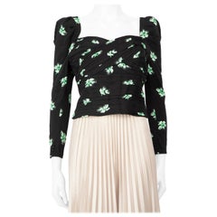 Self-Portrait Top Negro Estampado Floral Manga Larga Talla S
