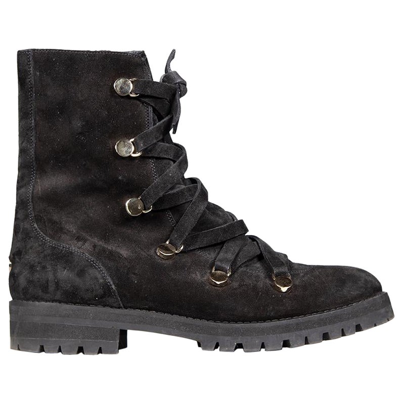 Jimmy Choo Black Suede Lace Up Mid Calf Boots Size IT 37 For Sale