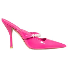 Stuart Weitzman Pink Patent Faux Pearl Mules Size US 9