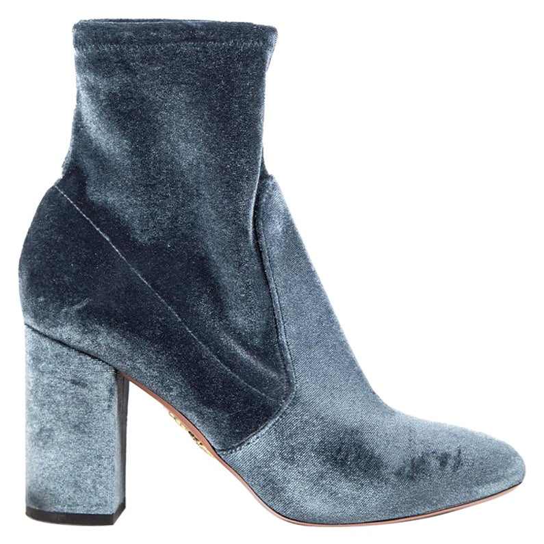 Aquazzura Grey Velvet Ankle Boots Size IT 37