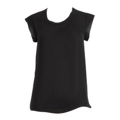 3.1 Phillip Lim Top negro de seda con cuello redondo y transparencias Talla XXS