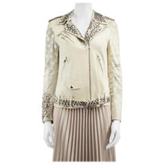 Balmain Ecru Leather Safety Pin Stud Biker Jacket Size S